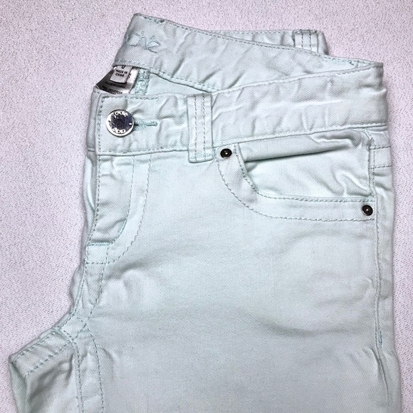 Cache Light Blue Crop Jeans XS 0 2 Stretch Denim Logo Designer Festival Skinny - Picture 3 of 8